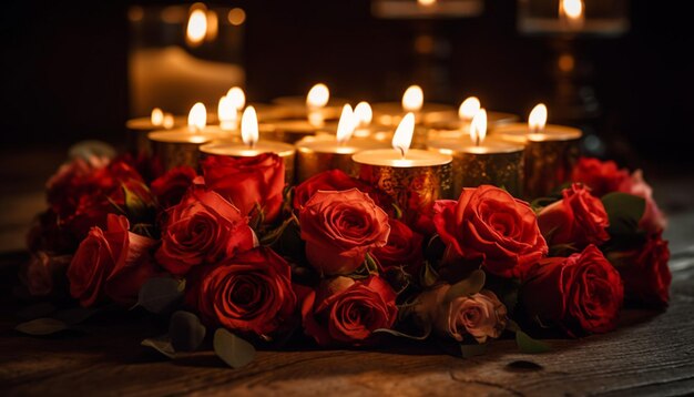 Glowing candle illuminates romance and love celebration generated by AI