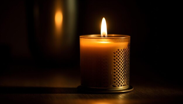 Glowing candle illuminates tranquil scene for meditation generated by AI