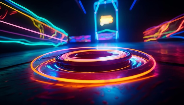 Glowing car races through futuristic club scene generated by AI