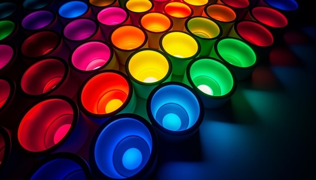 Glowing circles in multi colored pattern illuminate celebration generated by AI