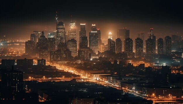 輝く夜の街並み AIによって照らされた近代建築