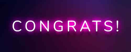 Free photo glowing congrats neon typography on a dark purple background