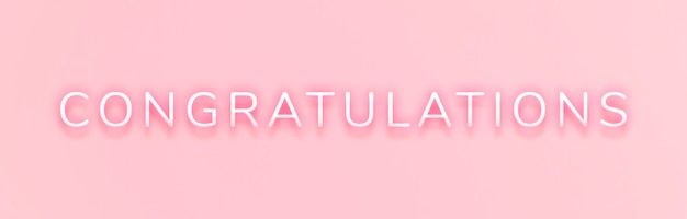 Foto gratuita tipografia al neon di congratulazioni incandescente su sfondo rosa