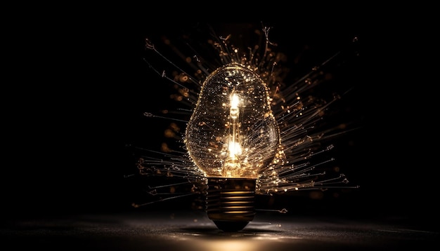 Glowing electric lamp ignites imagination with creativity generated by AI