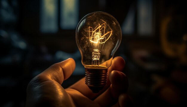 The glowing filament ignites inspiration for bright ideas indoors generated by AI