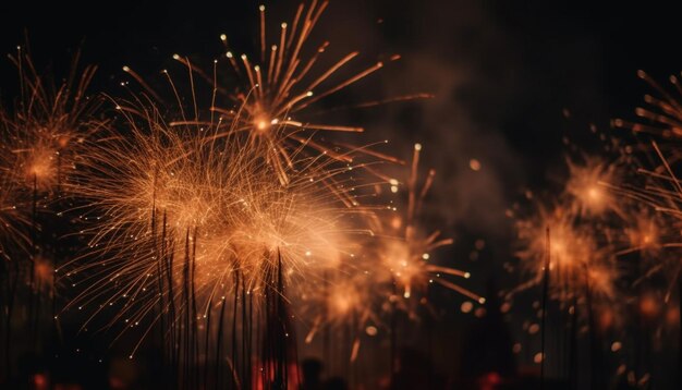 Free photo glowing fireworks exploding in vibrant celebration generated by ai