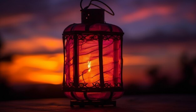 Free photo glowing lantern illuminates old fashioned winter celebration outdoors generated by ai