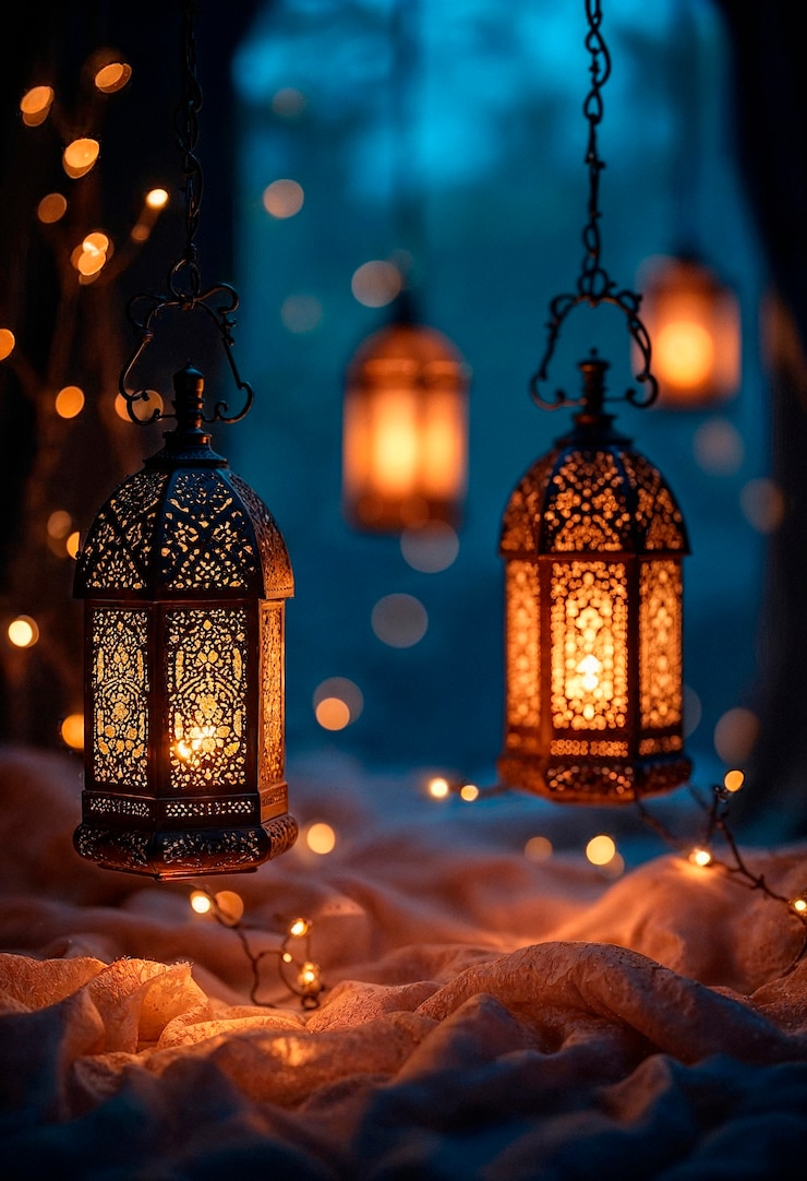Free Photo glowing lanterns and lights at night