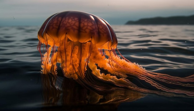 Free photo glowing medusa swims in tranquil blue sea generated by ai