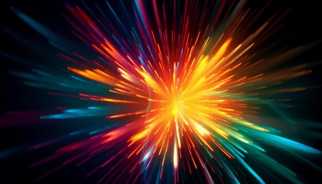 Glowing multi colored celebration igniting firework display in space generated by AI