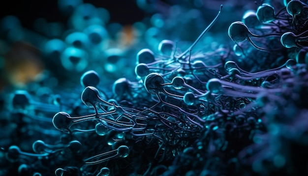 Бесплатное фото Светящийся разноцветный книдарий под глубоководной водой, созданный ии