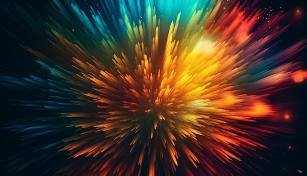 Glowing multi colored galaxy exploding in abstract space generated by AI