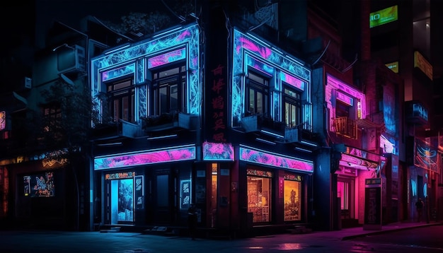 Бесплатное фото Светящиеся ночные клубы на улицах современного города, созданные искусственным интеллектом