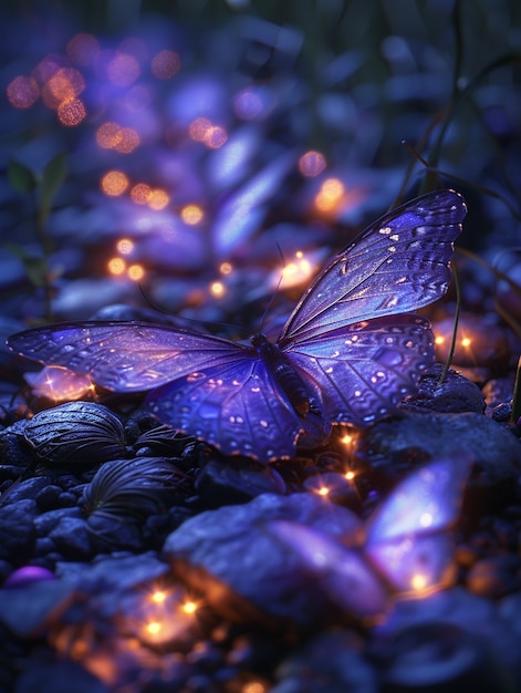 Free photo glowing purple 3d butterfly