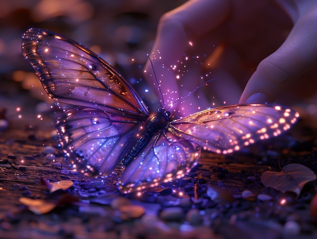 Free photo glowing purple 3d butterfly