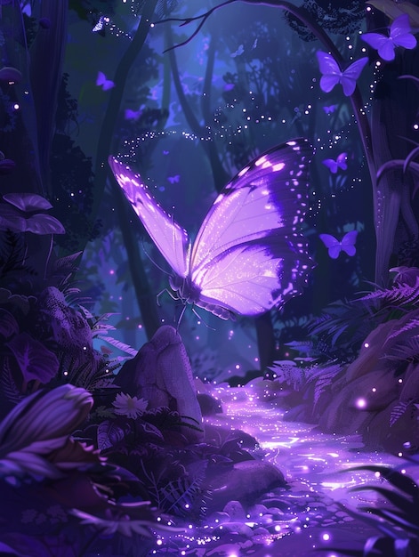 Free photo glowing purple 3d butterfly