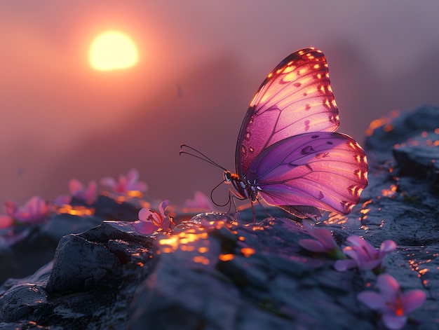 Free photo glowing purple 3d butterfly