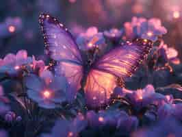 Free photo glowing purple 3d butterfly