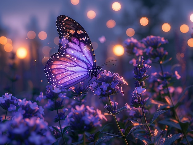 Free photo glowing purple 3d butterfly