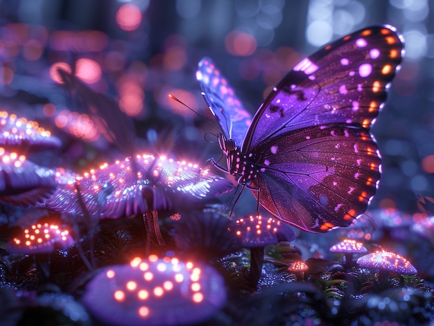 Бесплатное фото Светящаяся фиолетовая 3d бабочка