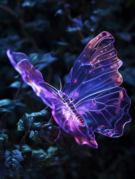 Free photo glowing purple 3d butterfly