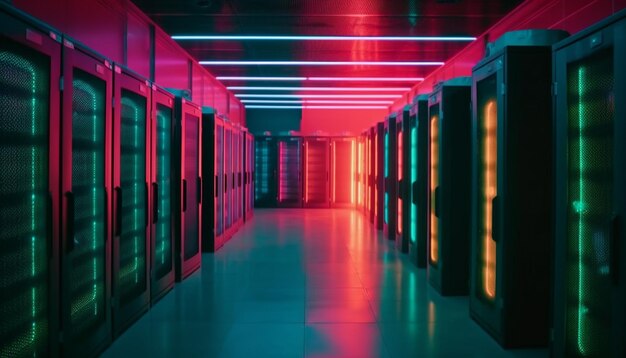 Free Photo a glowing row of computer equipment in order generated by ai