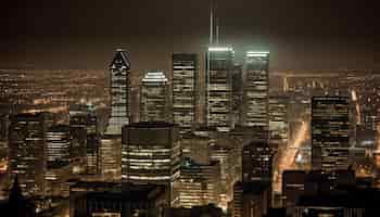 Foto gratuita grattacieli luminosi illuminano il moderno skyline della città generato dall'intelligenza artificiale