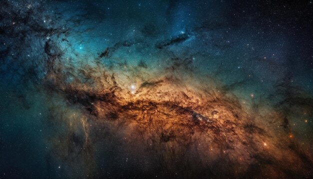 Спиральная галактика Млечный Путь светящегося звездного поля, созданная искусственным интеллектом