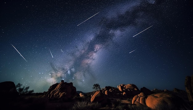 Free photo glowing star trail in the milky way generated by ai