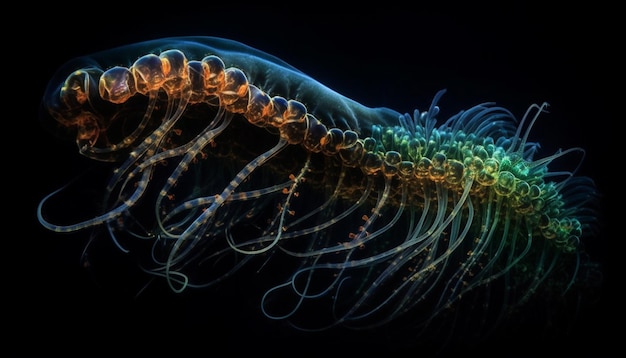 Бесплатное фото Светящиеся щупальца парят в абстрактном подводном движении, созданном искусственным интеллектом