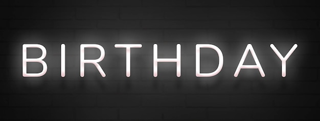 Glowing white neon birthday typography on black background