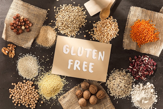 Free photo gluten free flour and cereals millet, quinoa, corn bread, brown buckwheat