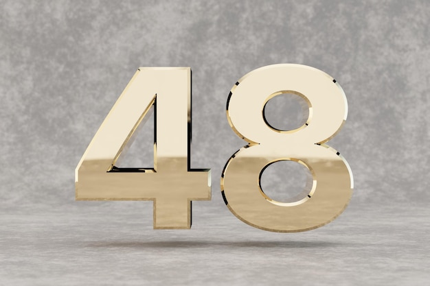 ゴールド​の​3​d​番号​48​。​コンクリート​の​背景​に​光沢​の​ある​ゴールデン​番号​。​スタジオ​の​光​を​反射する​金属製​の​数字​。 3​d​レンダリング​。