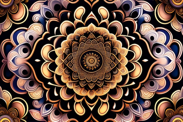 Free photo a gold and black mandala with a circle in the center.