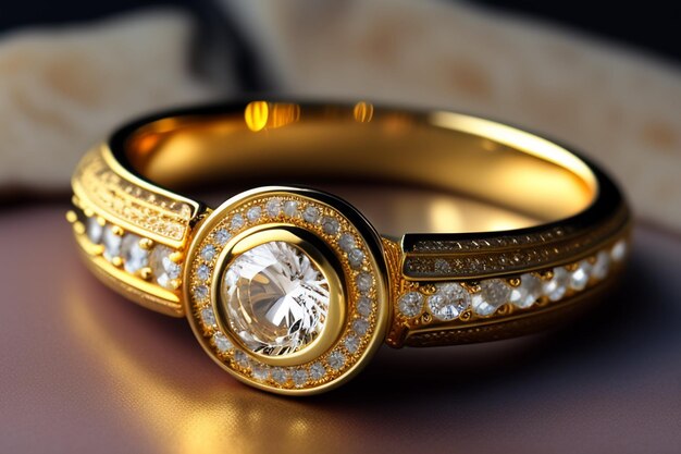 A gold bracelet with a diamond on it