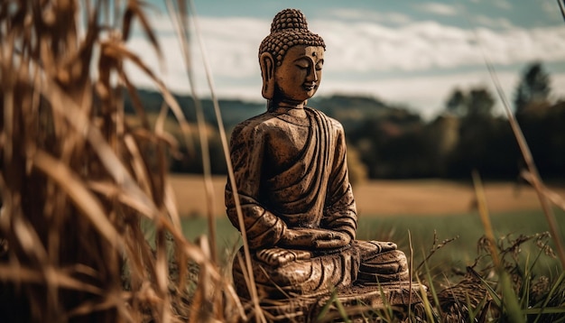 Free photo a gold buddha statue meditating in tranquility generated by ai