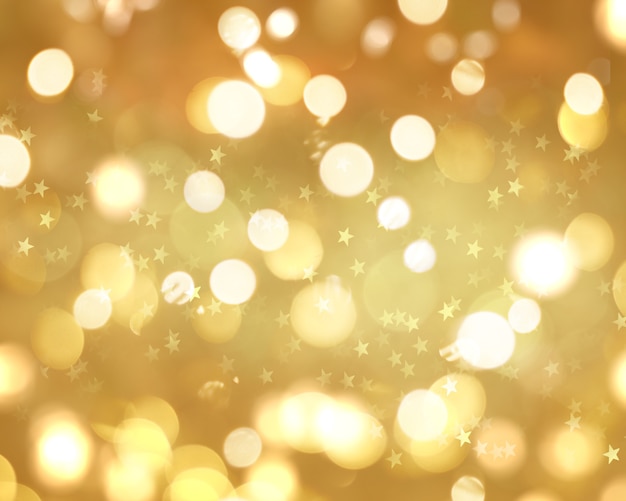 ゴールドのクリスマス背景ボケライトと星