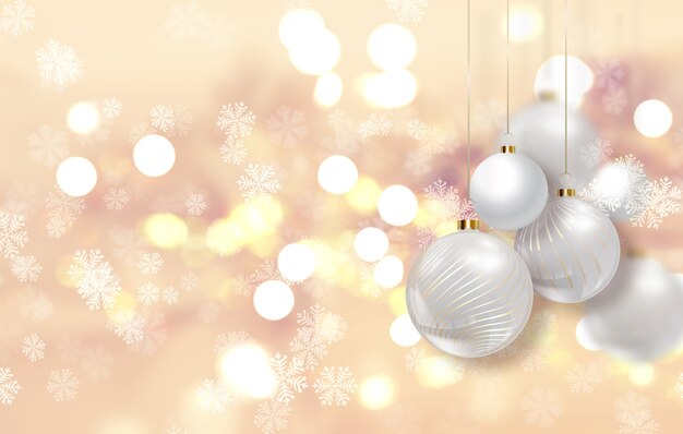 Gold Christmas background with hanging baubles