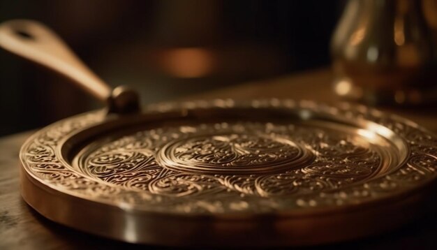 Gold coin on wooden table symbolizing wealth generated by AI