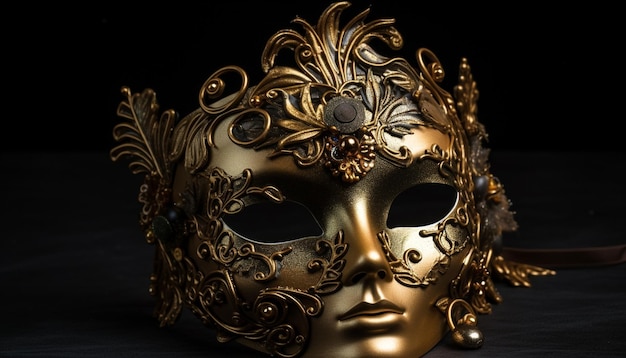 Free photo gold colored masquerade mask ornate feather decoration generated by ai