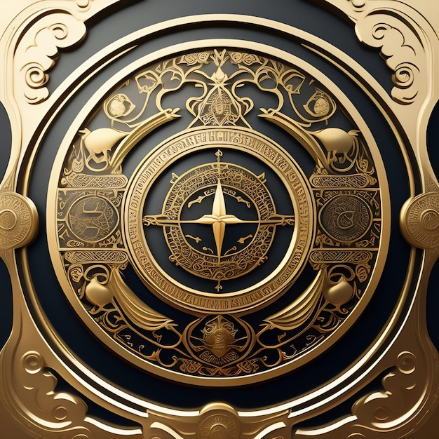 A gold compass with the word compass on it