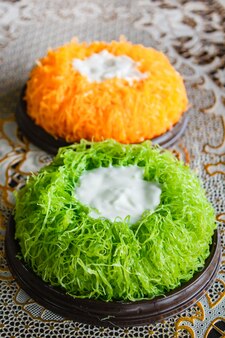 Premium Photo Golden Threads Cake Foi Tong Cake Thailand Dessert Top View Premium Photo Golden Threads Cake Foi Tong Cake Thailand Dessert Top View
