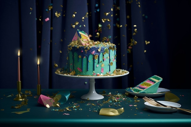 Foto gratuita elementi in oro per festa di compleanno e torta