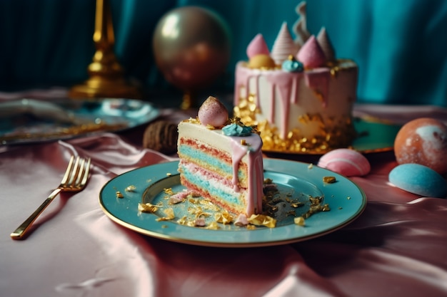 Foto gratuita elementi in oro per festa di compleanno e torta