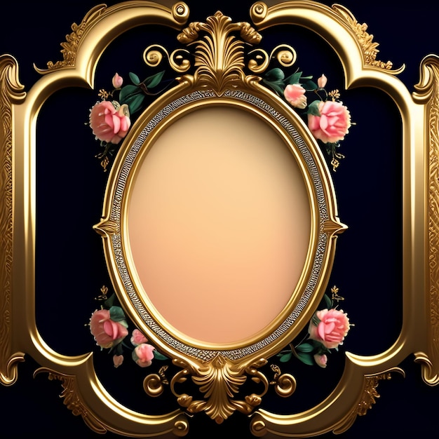 Free photo a gold frame with pink roses on it