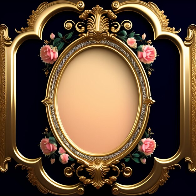 A gold frame with pink roses on it