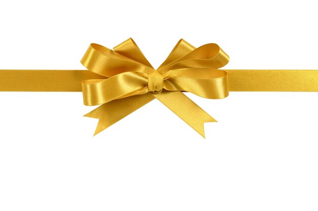 Gold gift ribbon bow isolated on white background