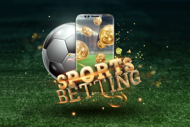 Gold inscription sports betting on a smartphone on a background of green grass.