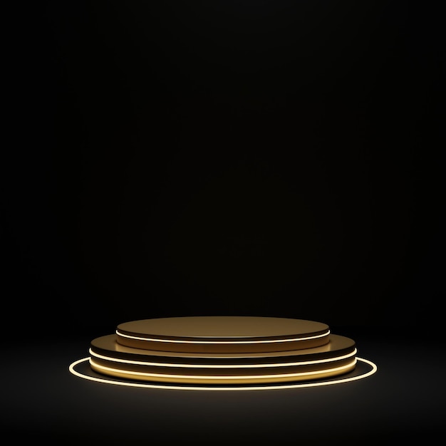 Gold light round podium and black background for mock up