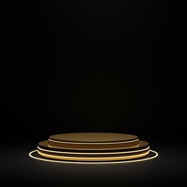 Gold light round podium and black background for mock up